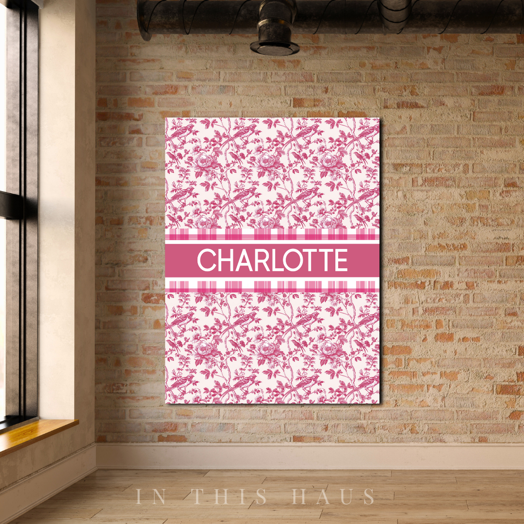 Side view showcasing the 1.25-inch depth and polished edges of the Charlotte Toile Canvas.