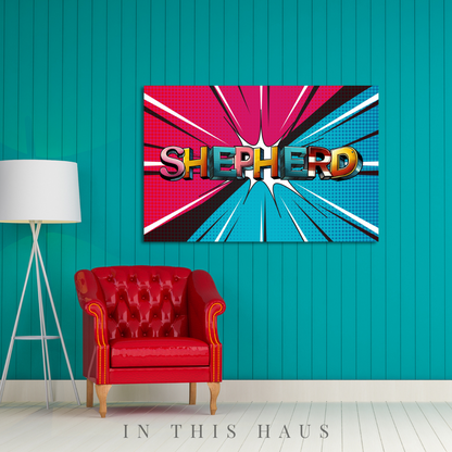 Gaming room wall decor featuring a personalized comic book print.