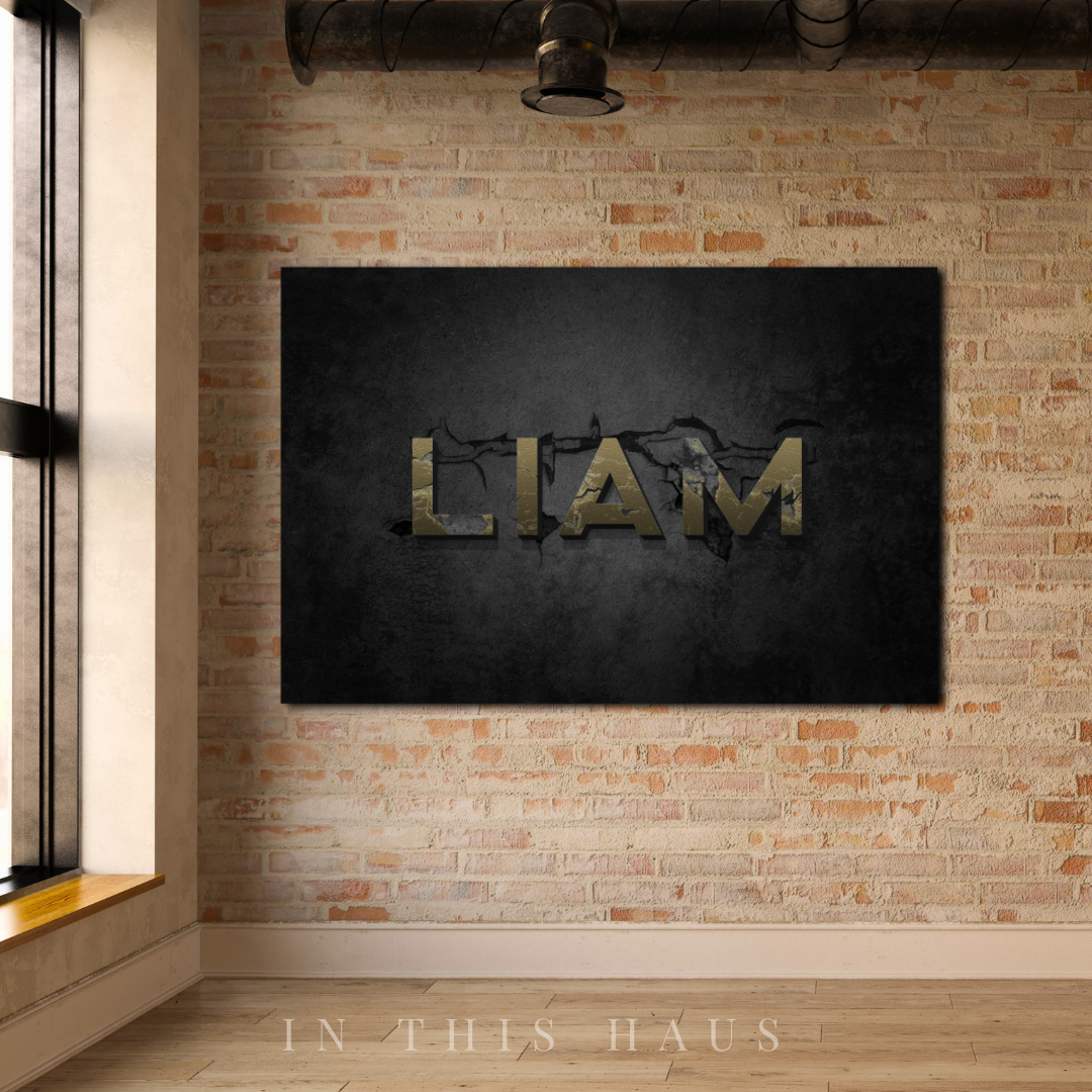Modern industrial living room with the Liam Canvas as a statement piece.