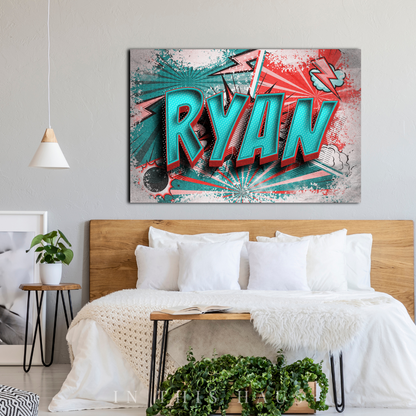 Kids’ room featuring the Ryan Comic Wall Art for a fun and action-packed touch