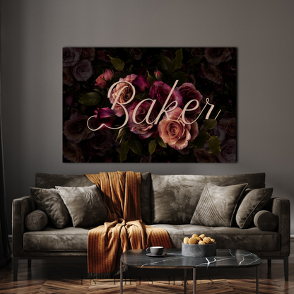 Personalized Last Name Sign | Elegant Floral Canvas