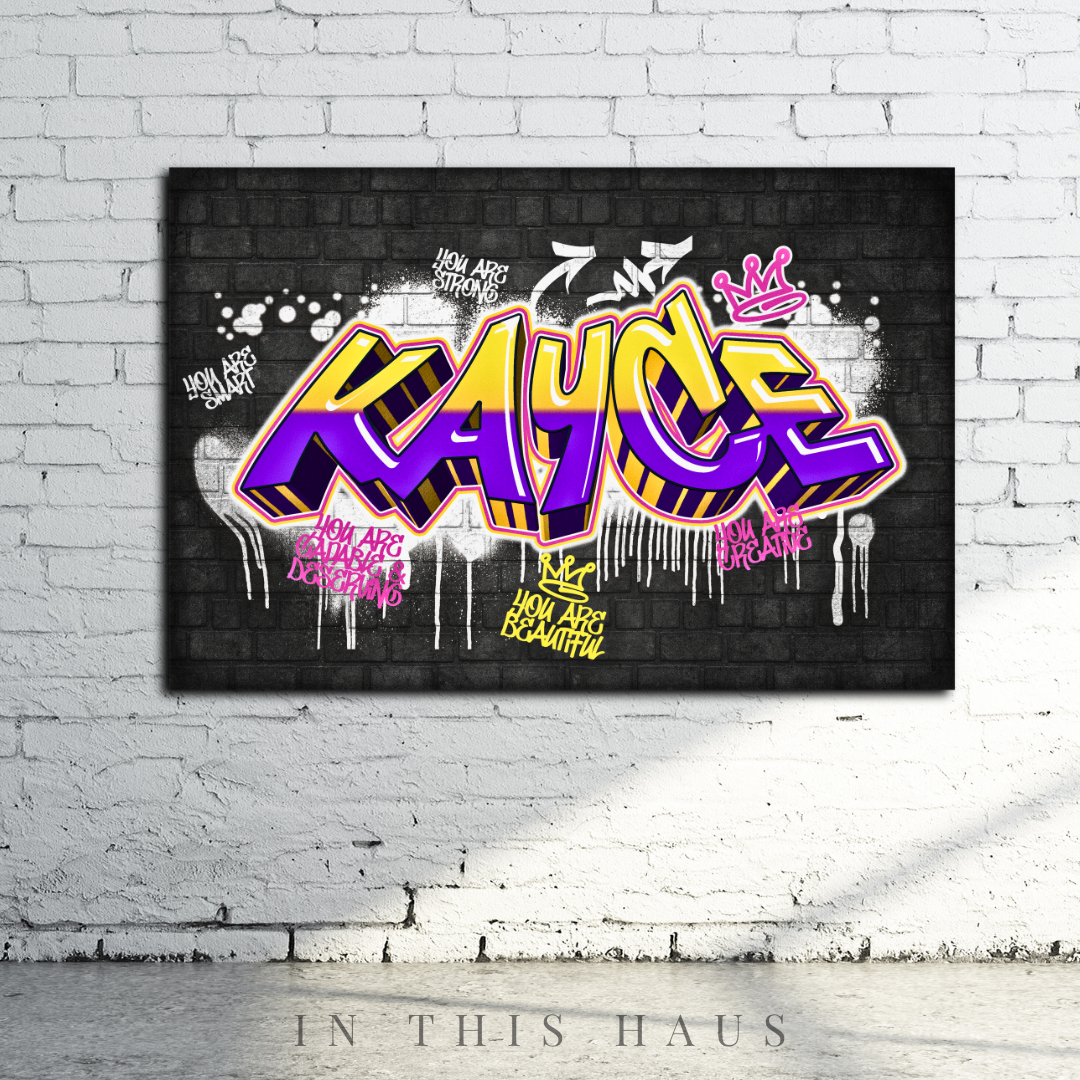 Gift-ready packaging for the Kayce graffiti canvas, perfect for teens or street art lovers.