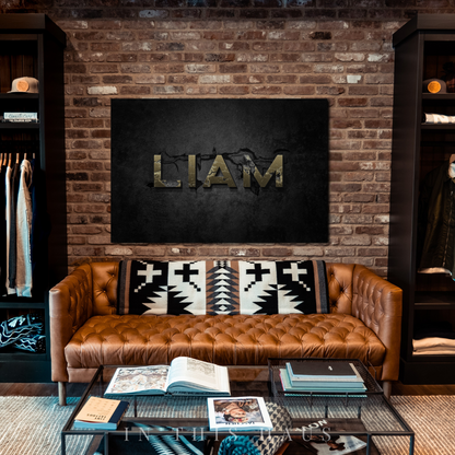 Close-up of the cracked texture details on the personalized Liam Canvas.