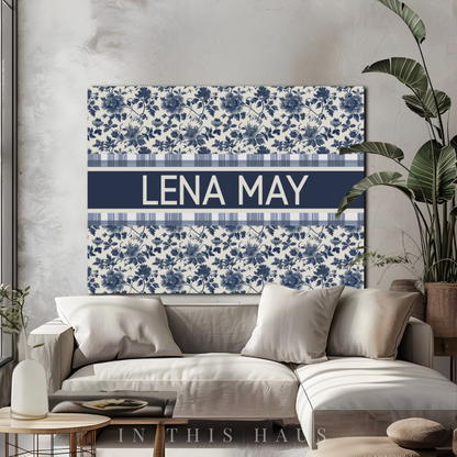 Modern vintage nursery wall art featuring a custom name and timeless style

