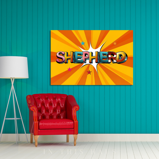 Yellow Comic Book Canvas featuring customizable text and vibrant comic-style bursts.
