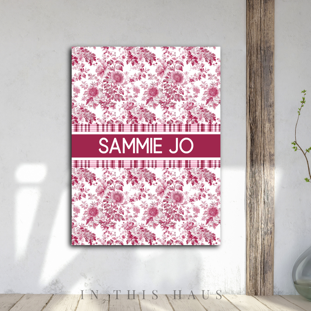 Elegant vintage-inspired floral name art for custom nursery or home design

