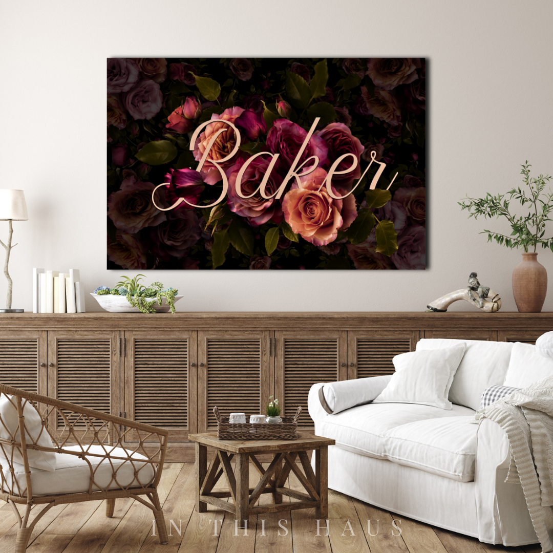 Personalized Last Name Sign | Elegant Floral Canvas