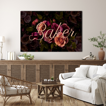 Personalized Last Name Sign | Elegant Floral Canvas
