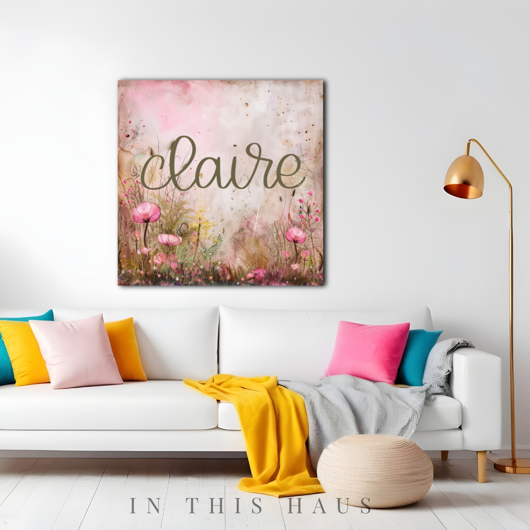 Watercolor Name Canvas | Personalized Botanical Art