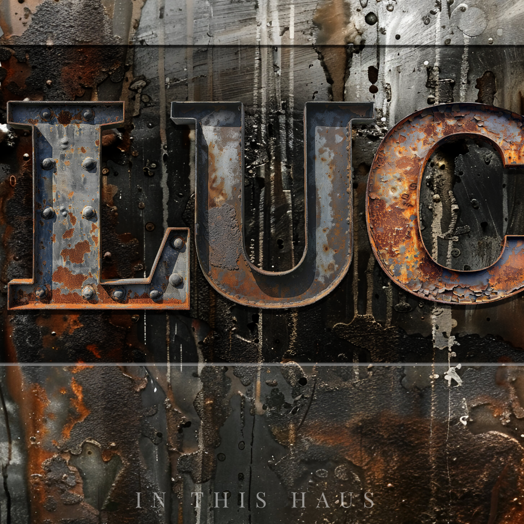 Custom industrial metal letters sign displayed in a contemporary urban interior.